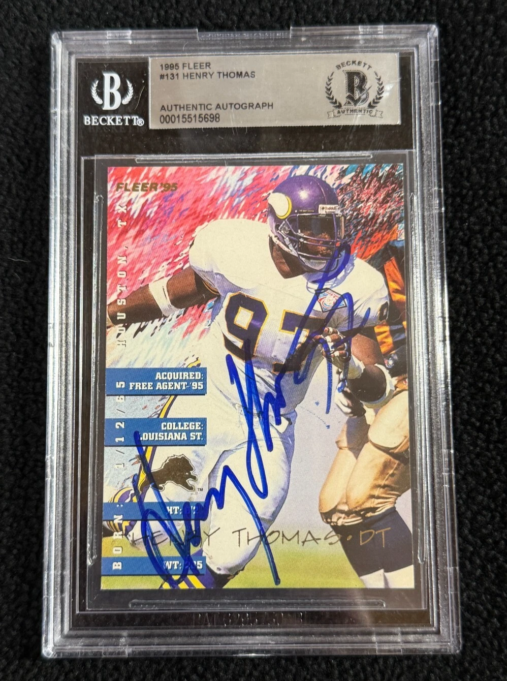Henry Thomas Signed 1995 Fleer Card #101 BAS Certified Detroit Lions Vikings