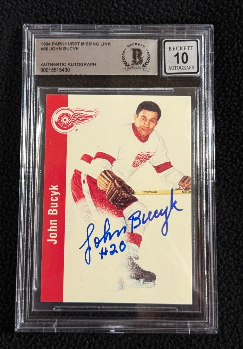 John Bucyk Signed 1994 Parkhurst Card #56 BAS Certified Auto Grade 10 Red Wings