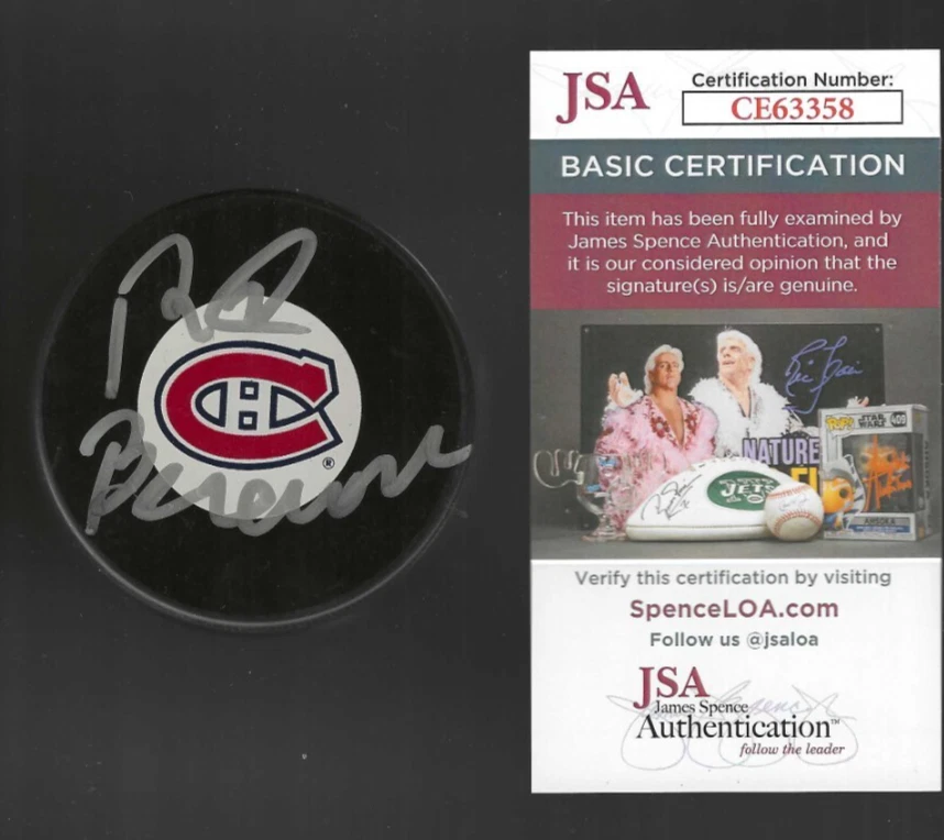 Red Berenson Signed Montreal Canadiens Lagre Logo Puck JSA COA