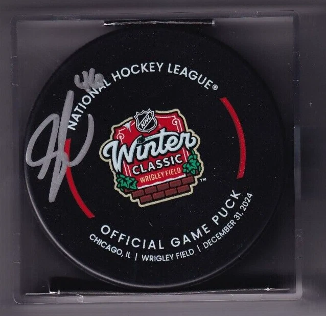 LOUIS CREVIER signed (CHICAGO BLACKHAWKS) 2024 WINTER CLASSIC official game puck