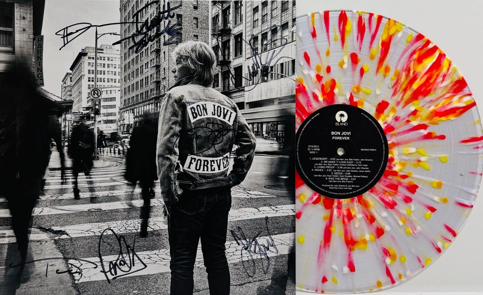 BON JOVI D. BRYAN T. TORRES +4 Signed LP Cover 