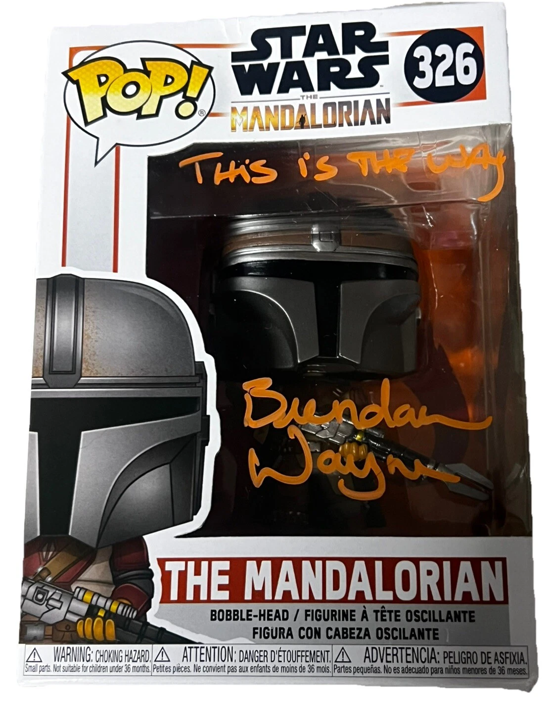 BRENDAN WAYNE signed (THE MANDALORIAN) Star Wars Funko Pop #345 SWAU A29584