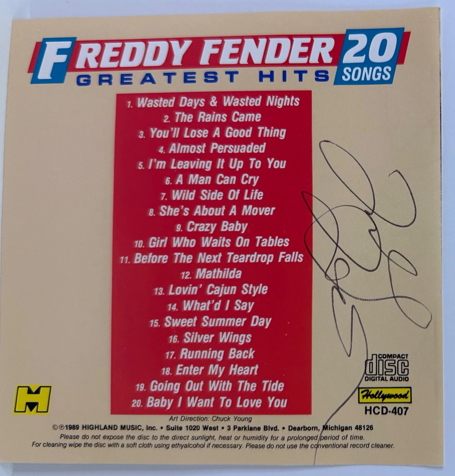 FREDDY FENDER Signed Autograph CD Cover 