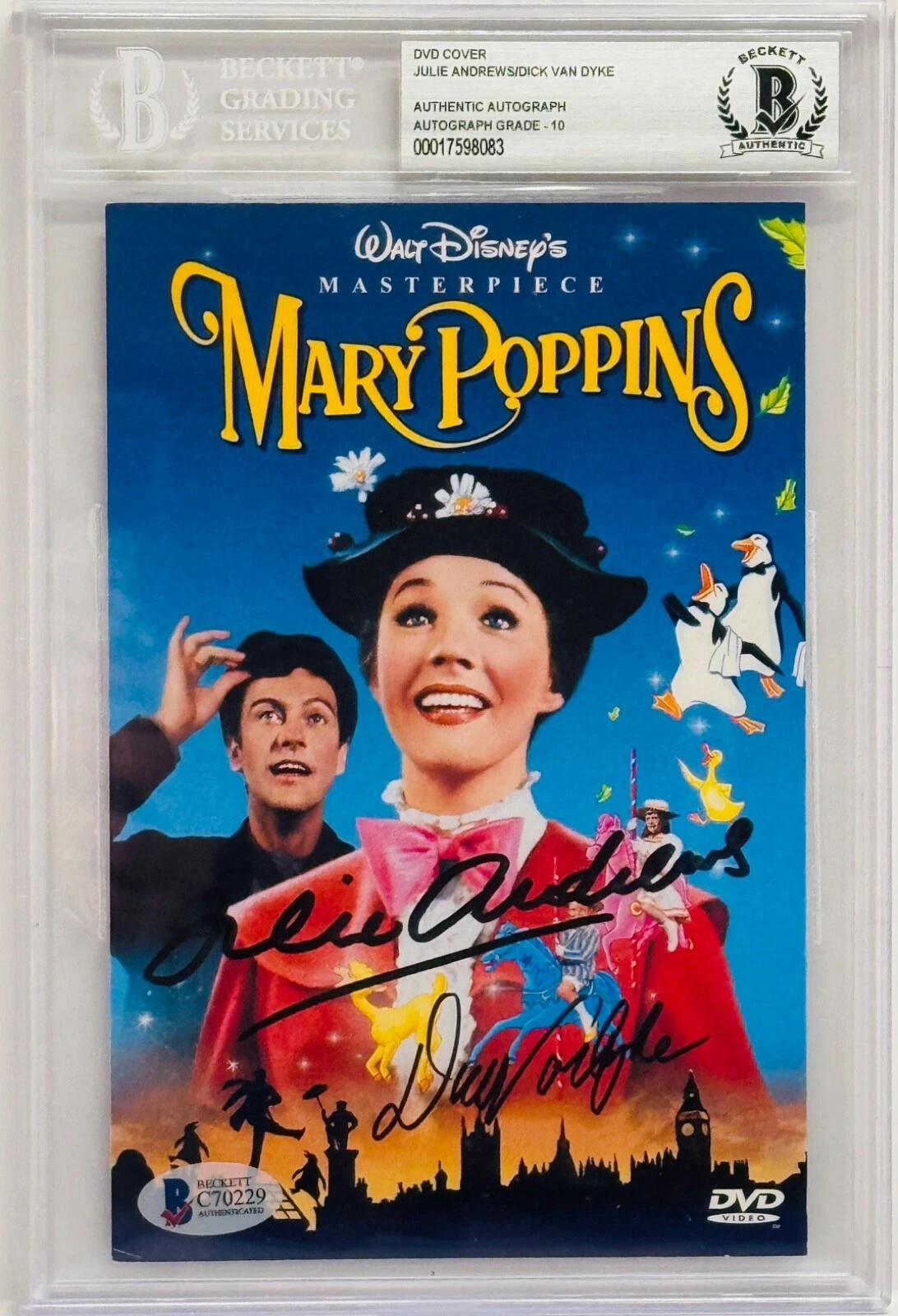 JULIE ANDREWS DICK VAN DYKE Signed Slabbed Mary Poppins DVD Cover BAS Graded 10