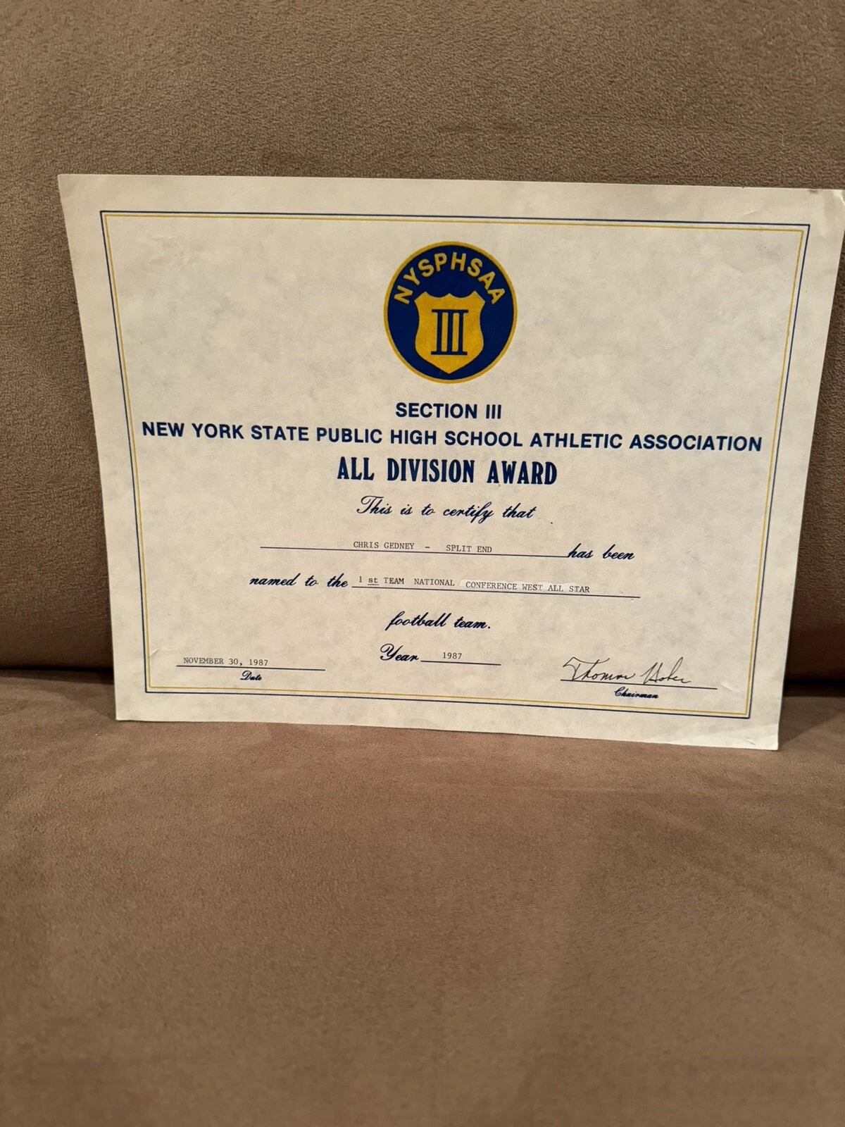 OWNED Chris Gedney All Division Award Liverpool HS Syracuse University Football