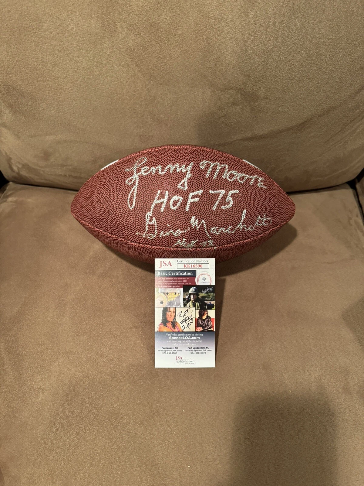 Lenny Moore Gino Marchetti Signed Full Size Football JSA, Baltimore Colts