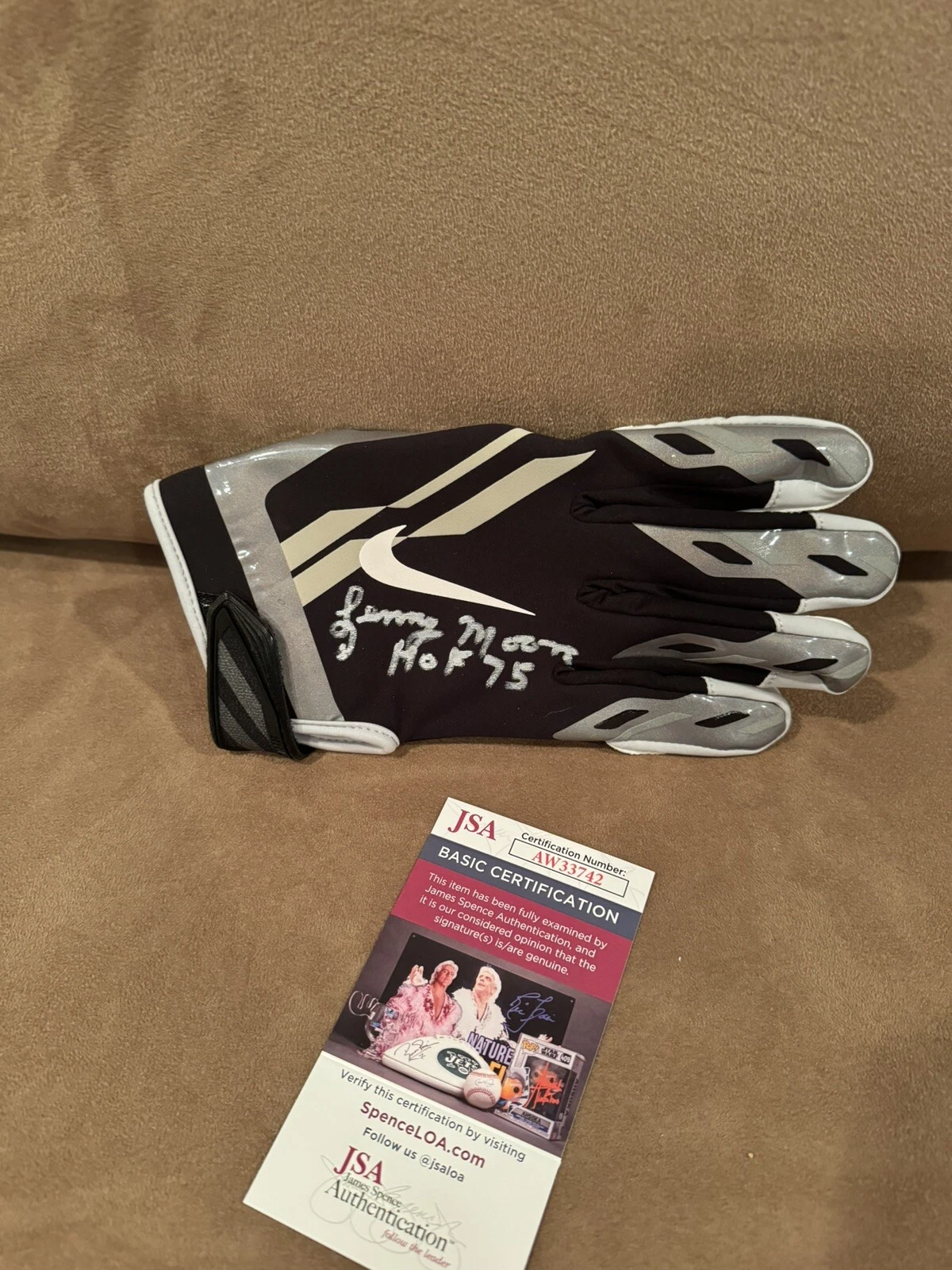 Lenny Moore Signed Autographed Nike Football Glove JSA Baltimore Colts Hof 75