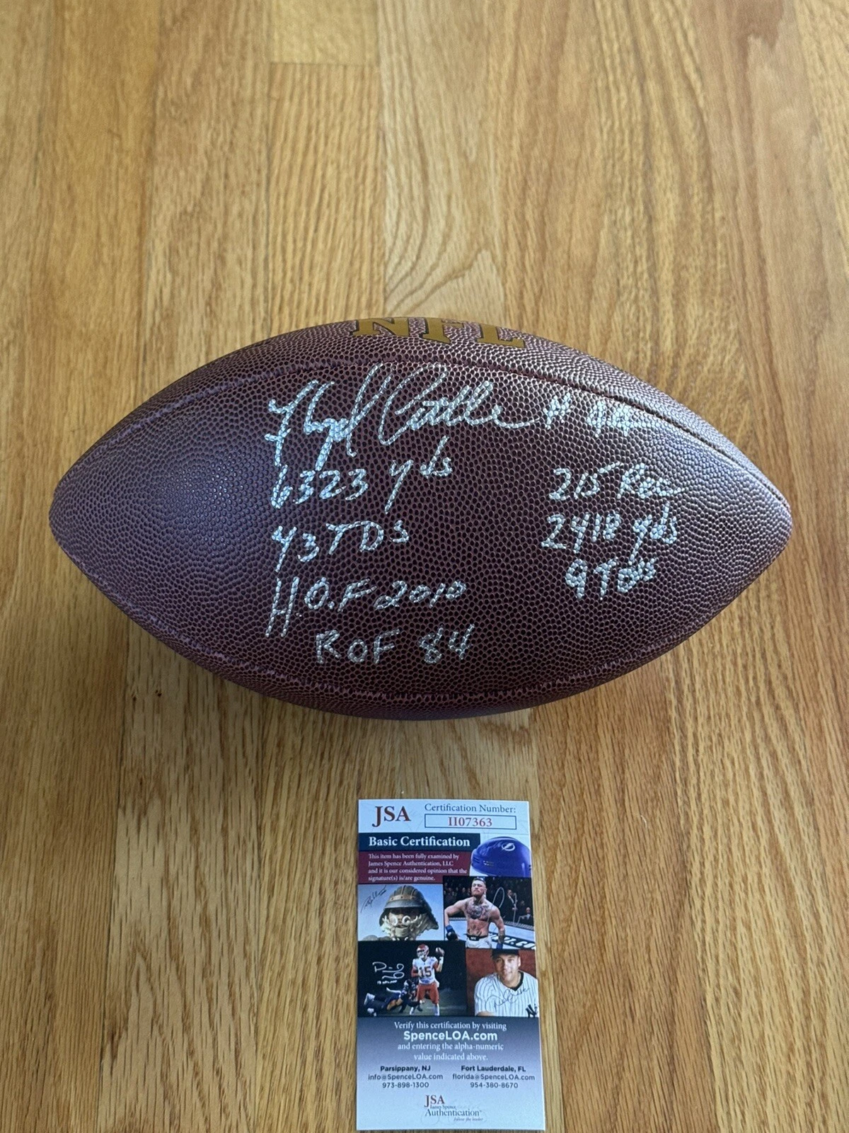 Rare Floyd Little Signed Wilson Stat Football, JSA, 7 Inscriptions Syracuse