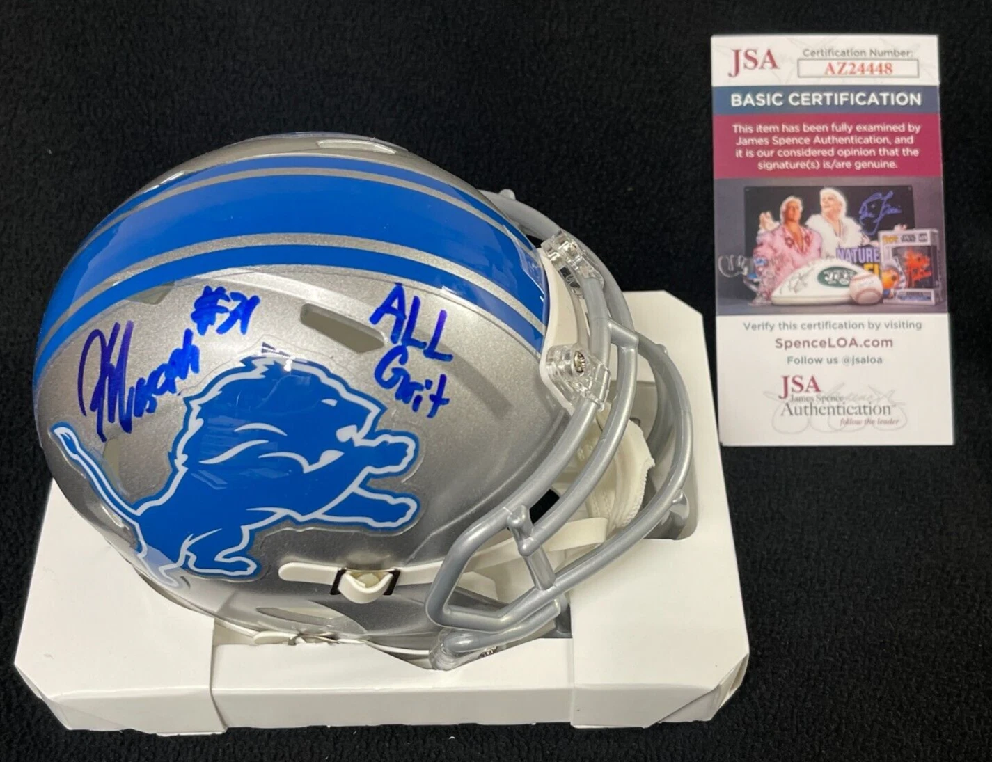 Kerby Joseph Signed & Inscribed All Grit Detroit Lions Mini Helmet JSA COA