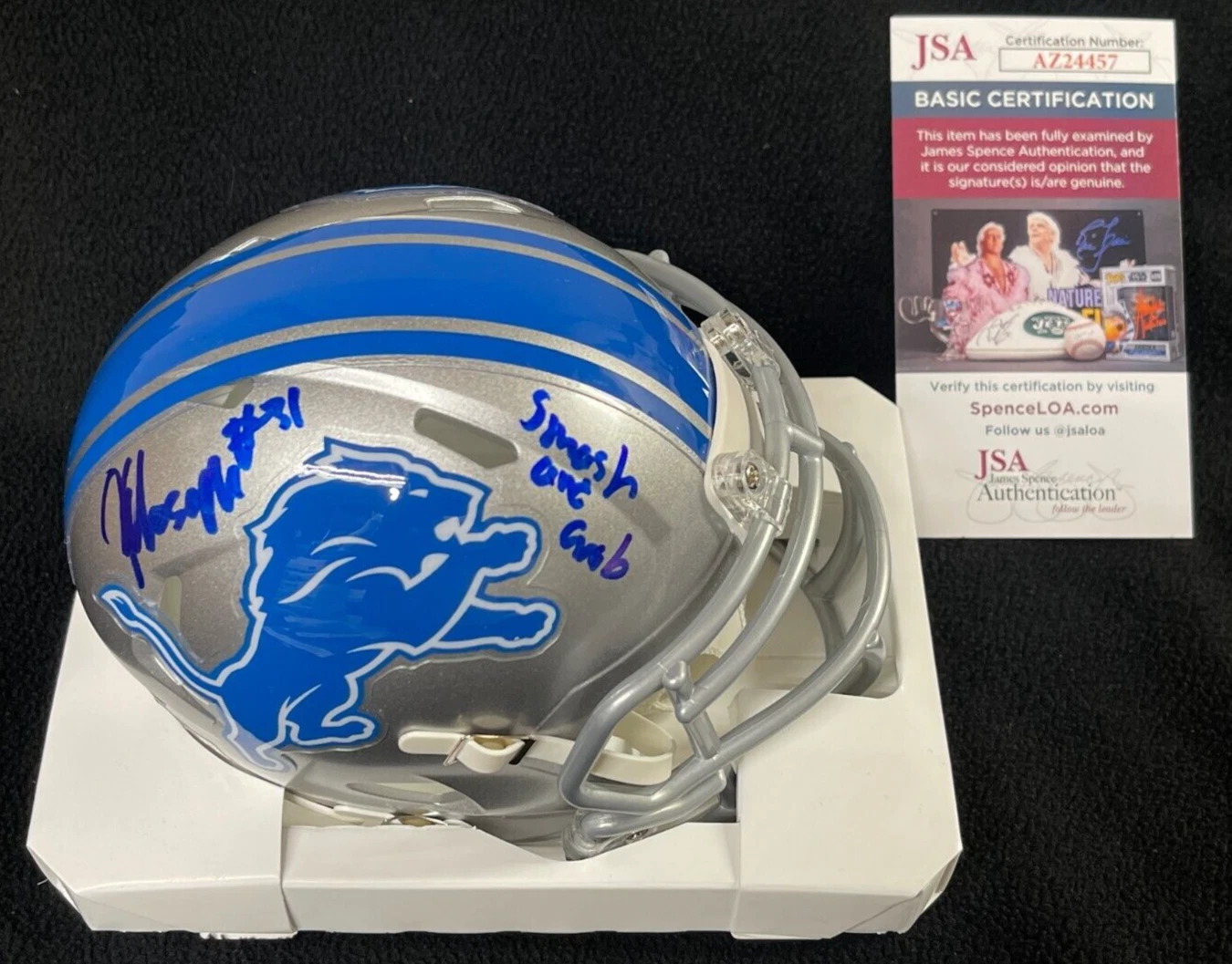 Kerby Joseph Signed & Inscribed Smash & Grab Detroit Lions Mini Helmet JSA COA