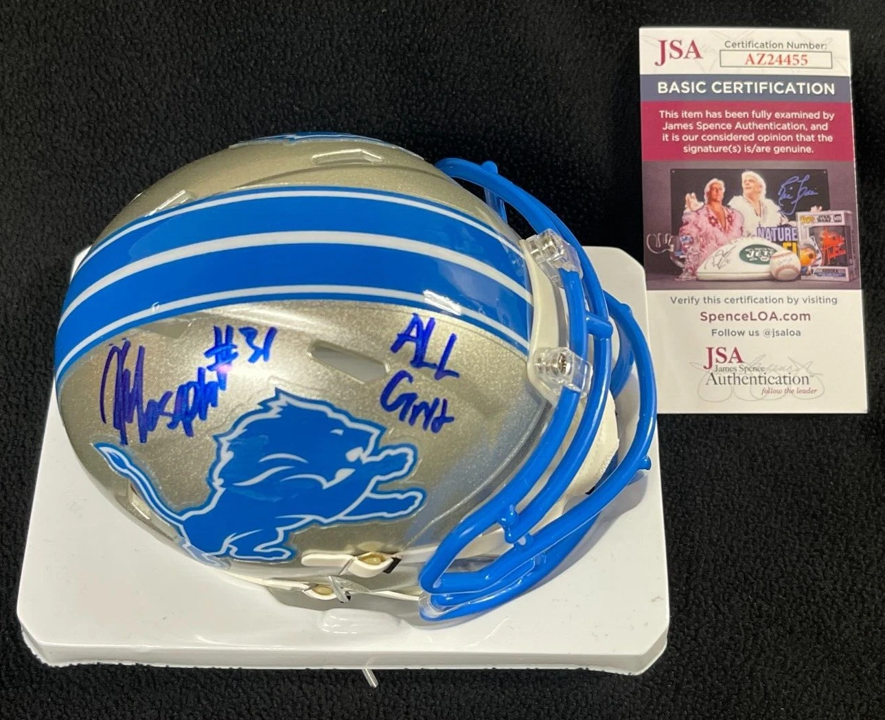 Kerby Joseph Signed & Inscribed All Grit Lions 2024 Mini Helmet JSA COA