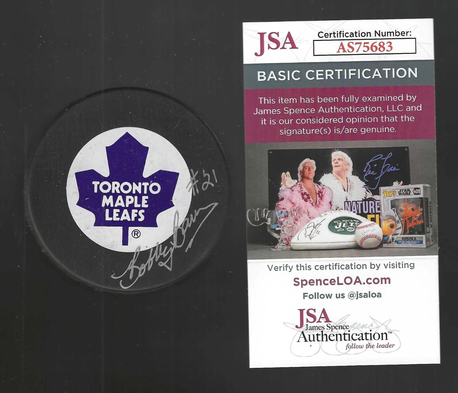 Bobby Baun Signed Toronto Maple Leafs Trench Puck JSA COA