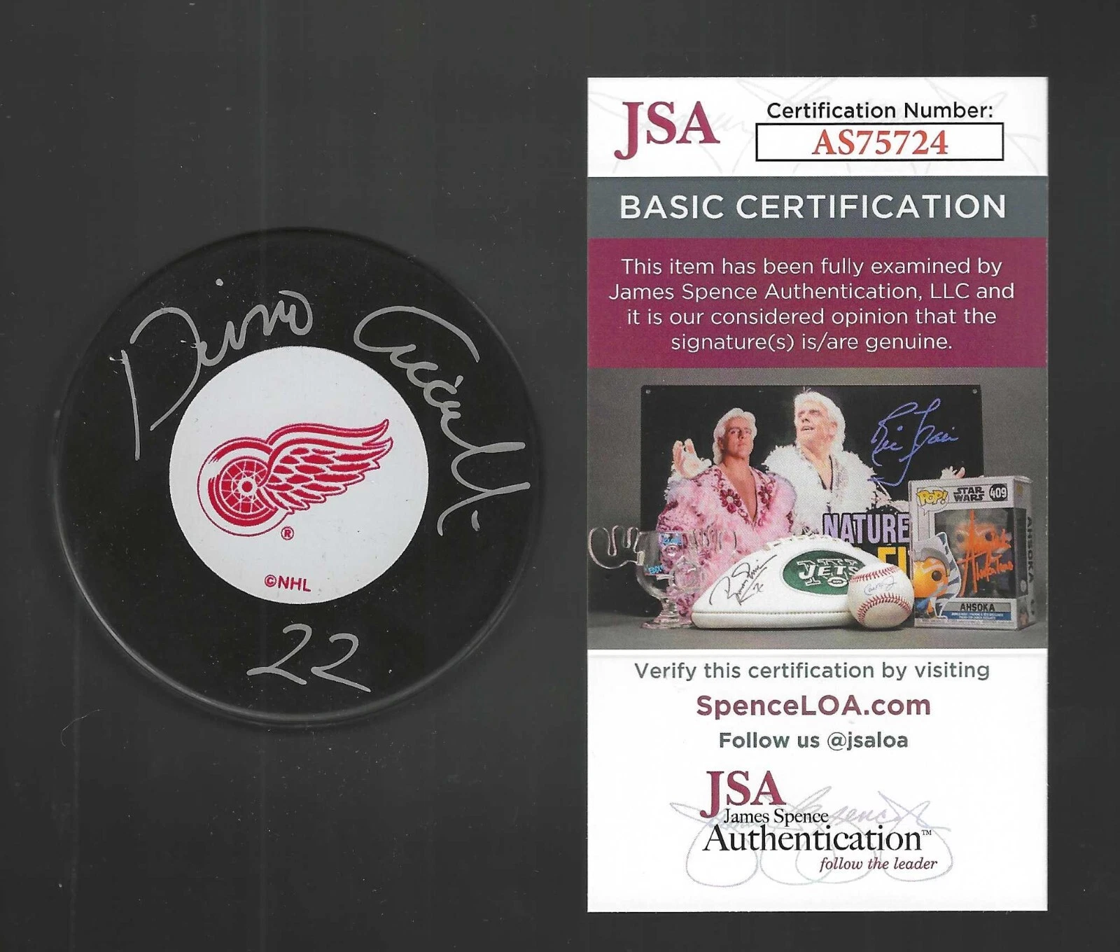 Dino Ciccarelli Signed Detroit Red Wings Vintage Logo Puck JSA COA