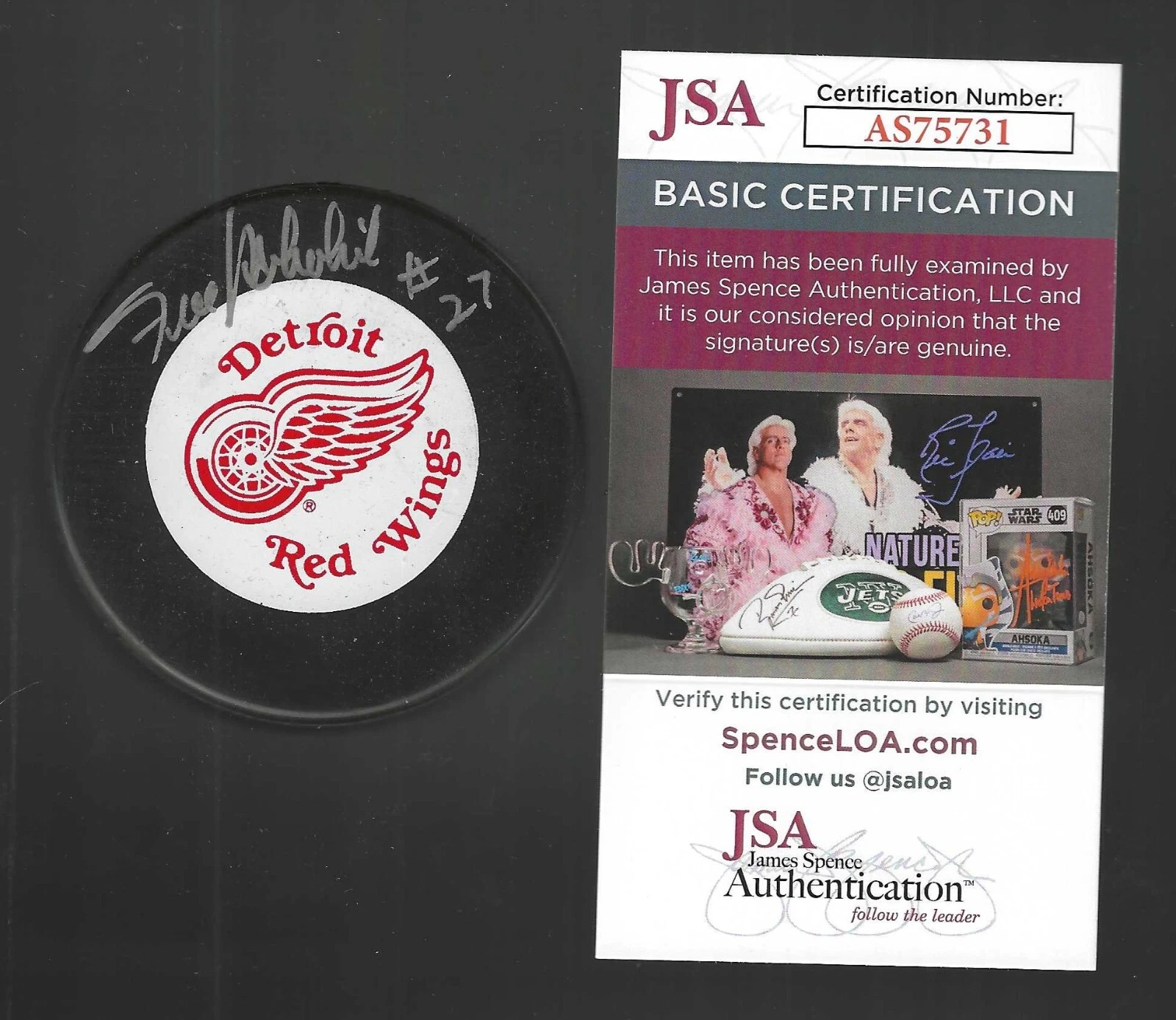 Frank Mahovlich Signed Detroit Red Wings Trench Puck JSA COA