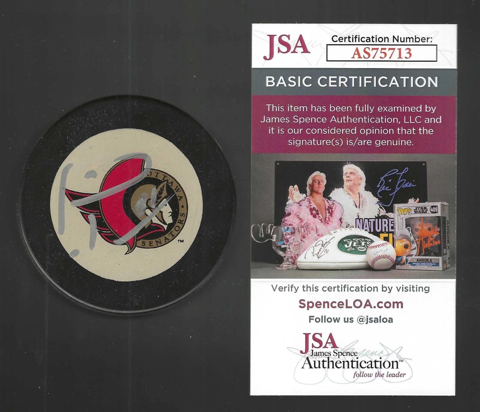 Marian Hossa Signed Ottawa Senators Official Game Puck JSA COA