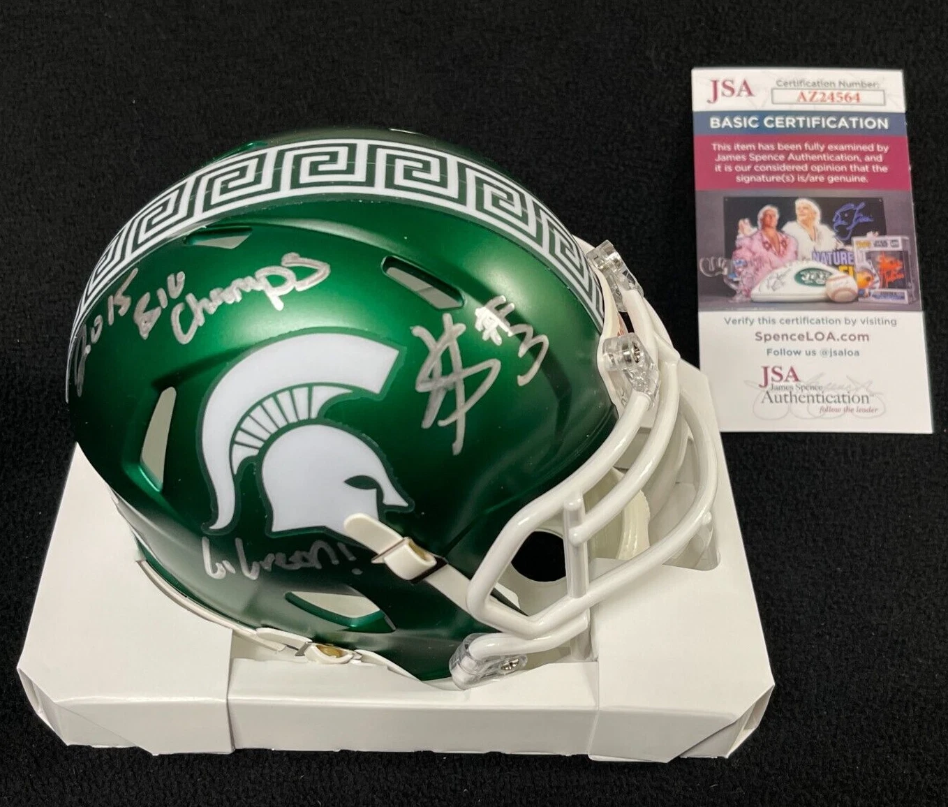LJ Scott Signed & Multi-Inscribed Michigan State Spartans Mini Helmet JSA COA