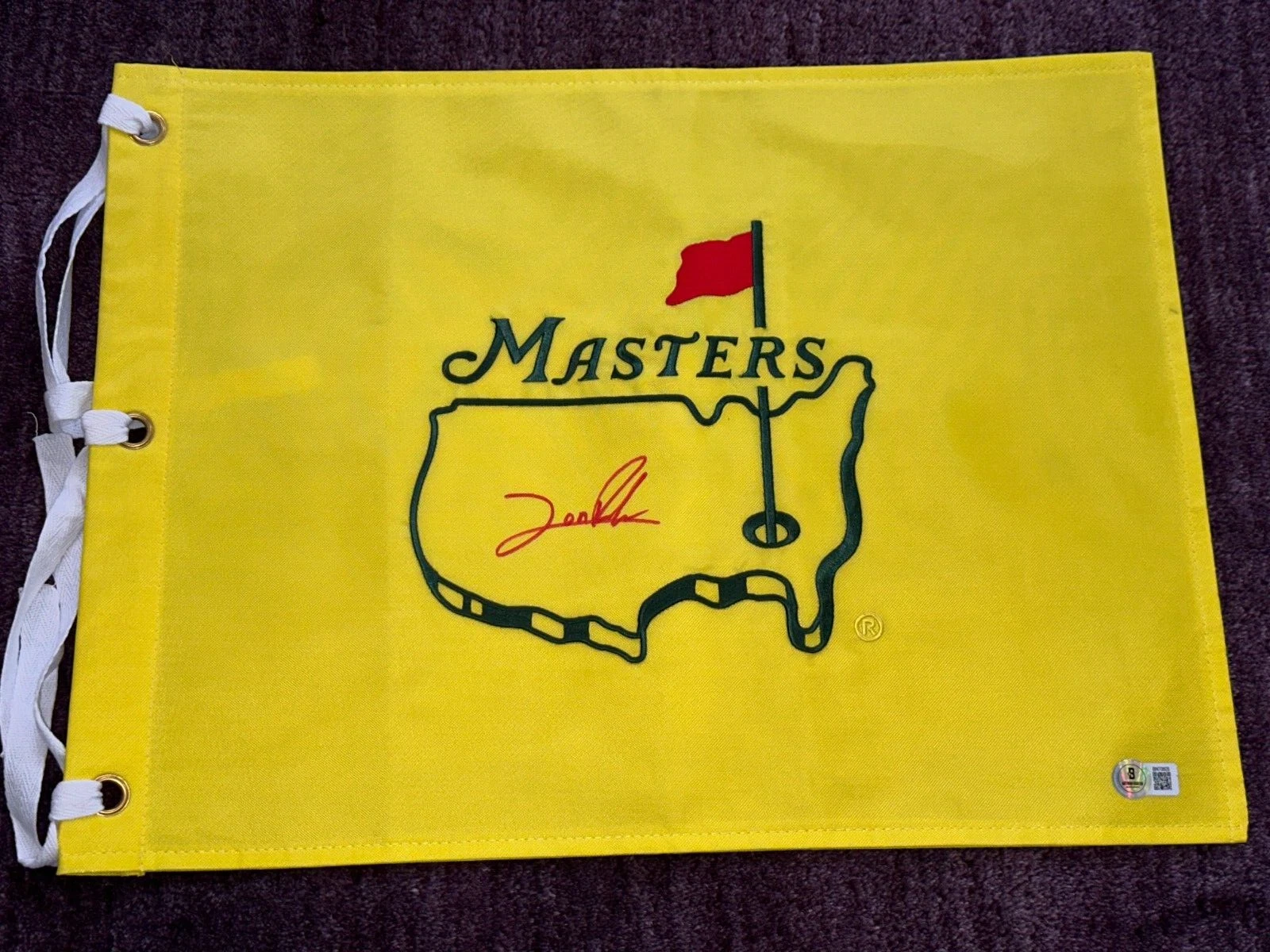 JOHN RAHM Signed Embroidered MASTERS Pin Flag Beckett Authenticated (BAS)