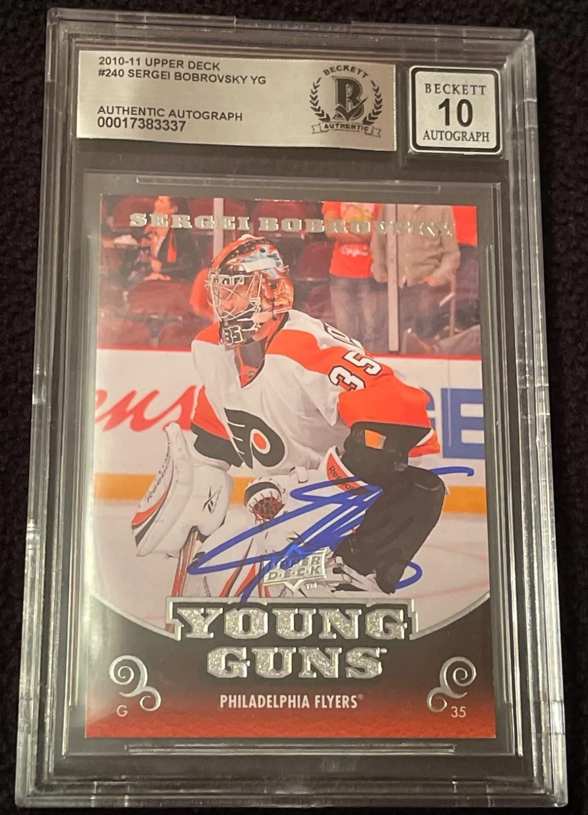 Sergei Bobrovsky Signed 2010-11 Young Guns Card #240 Beckett Auth Grade 10 Auto