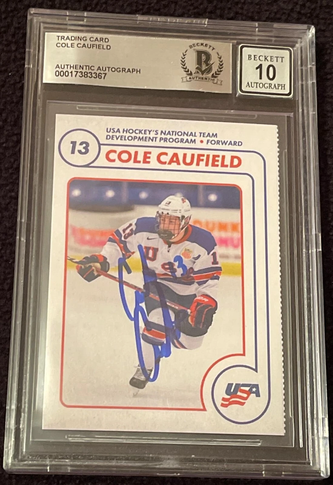 Cole Caufield Signed Rare 2018-19 USA NTDP Card Beckett Authentic Grade 10 Auto