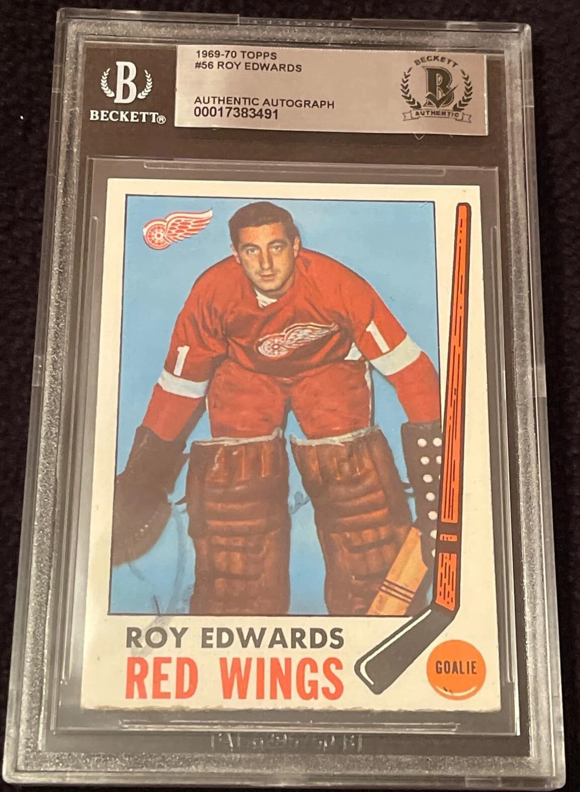 Roy Edwards Signed 1969-70 Topps Card #56 Detroit Red Wings Beckett Authentic