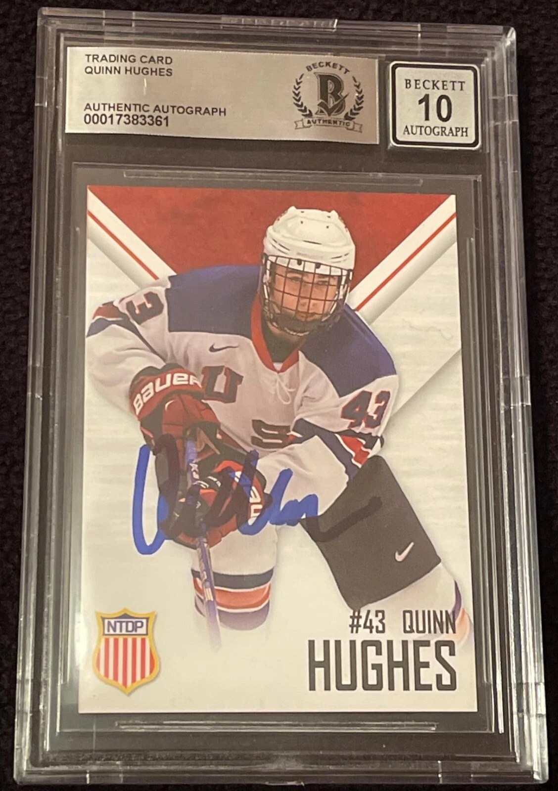 Quinn Hughes Signed 2015-16 USA NTDP Card Beckett Authentic Auto Grade 10