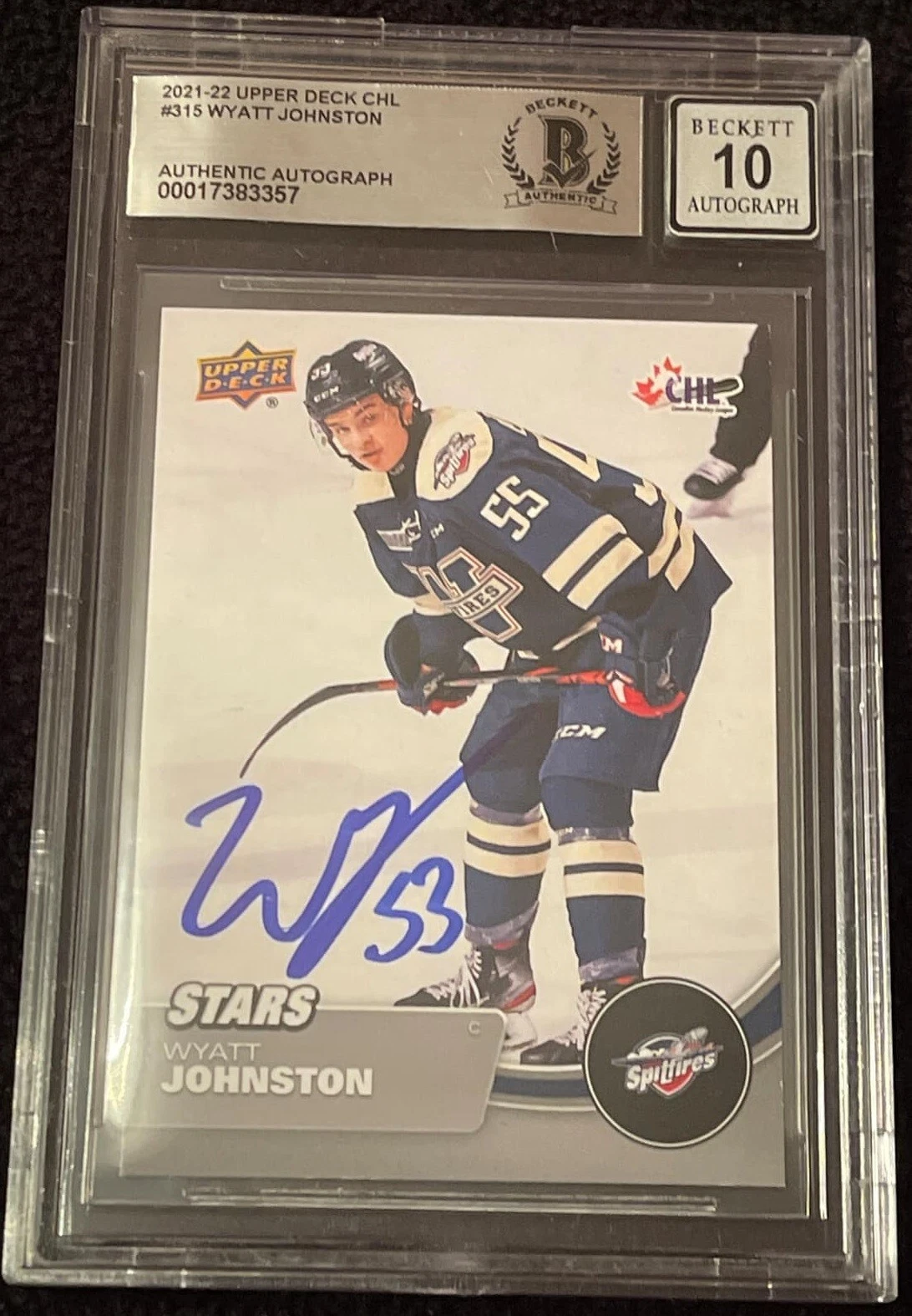 Wyatt Johnston Signed 2021-22 UD CHL Card #315 Beckett Authentic Auto Grade 10