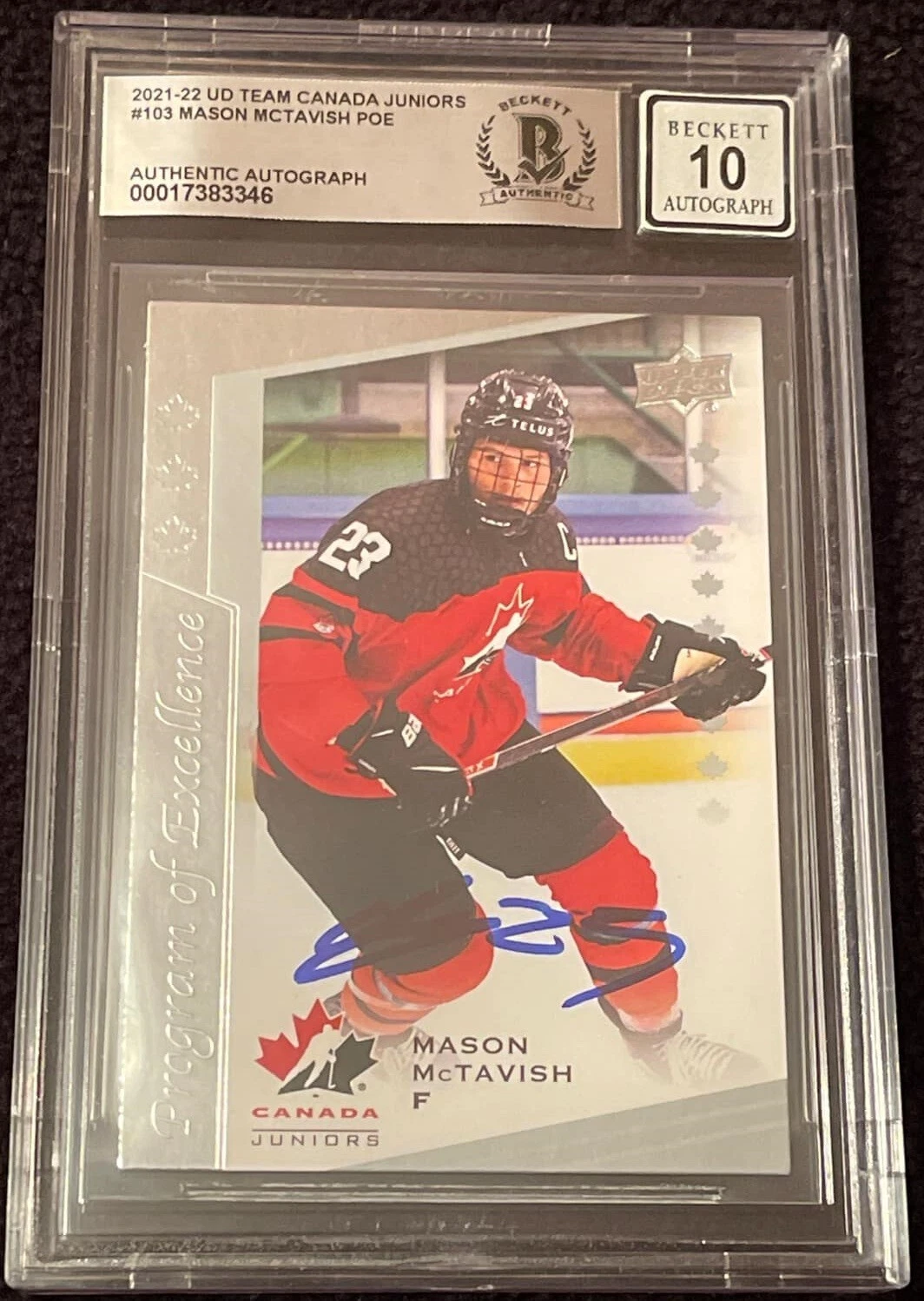 Mason McTavish Signed UD Canada Card #103 Beckett Authenticated Auto Grade 10