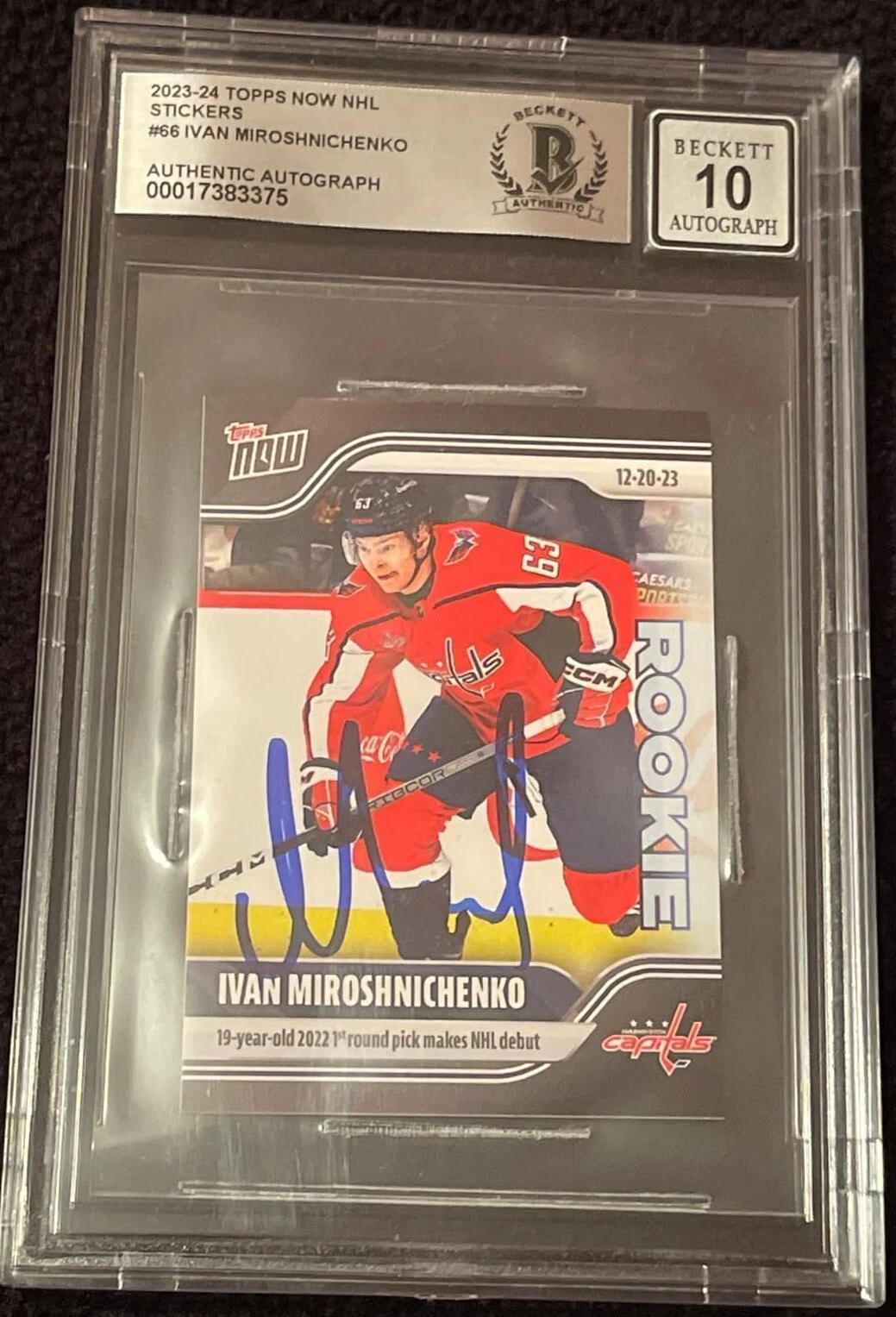 Ivan Miroshnichenko Signed Topps Now Sticker #66 Beckett Authentic Auto Grade 10