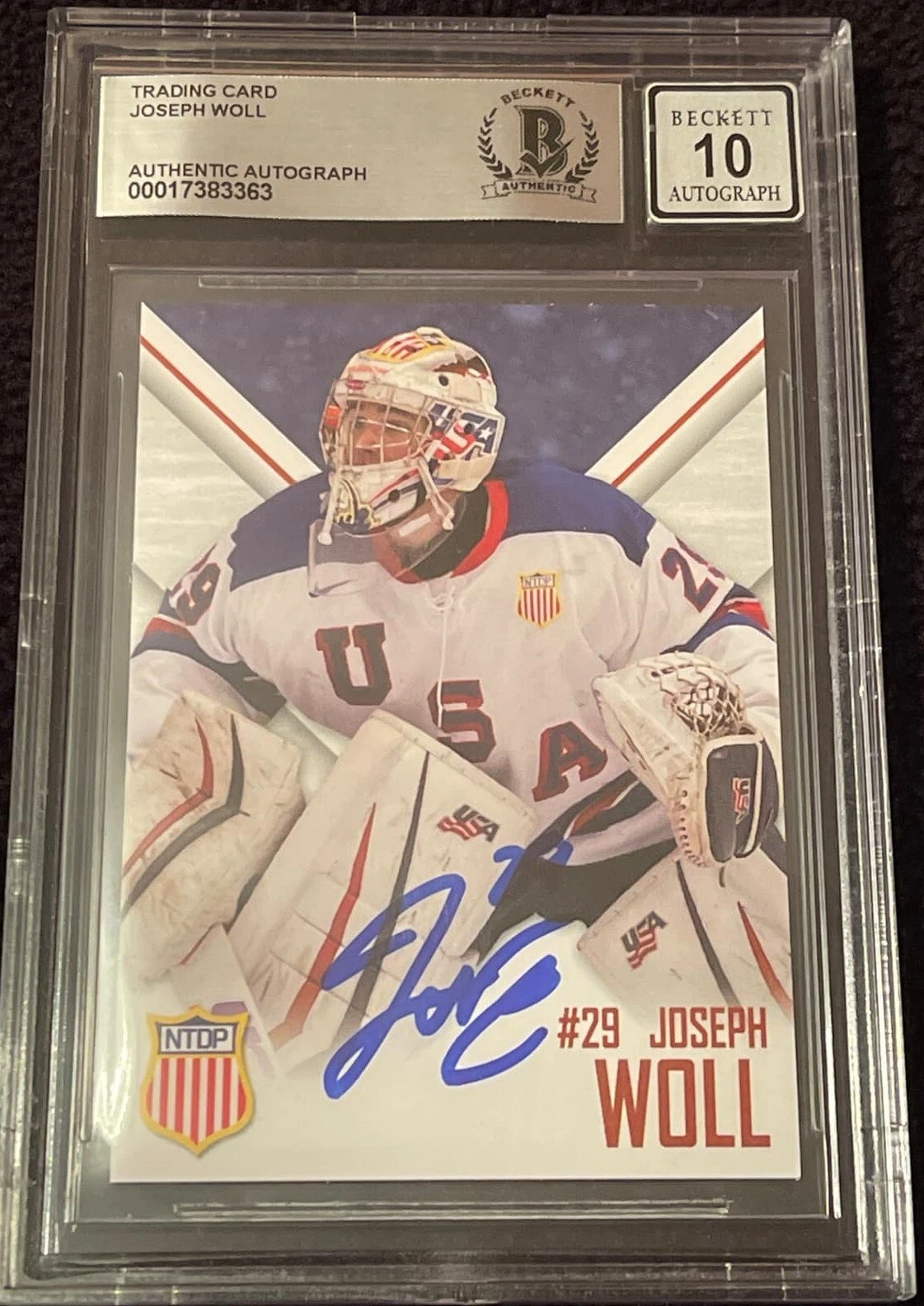 Joseph Woll Signed 2015-16 USA NTDP Card Beckett Authenticated Auto Grade 10
