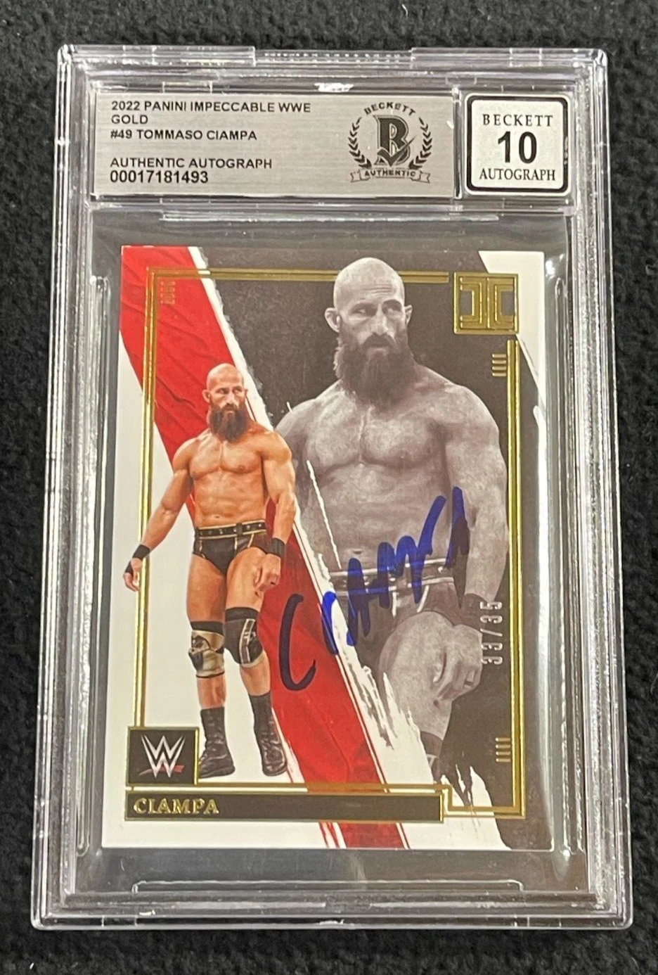 TOMMASO CIAMPA SIGNED 2022 PANINI WWE IMPECCABLE GOLD CARD #49 BAS AUTO GRADE 10 COLLECTIBLE MEMORABILIA