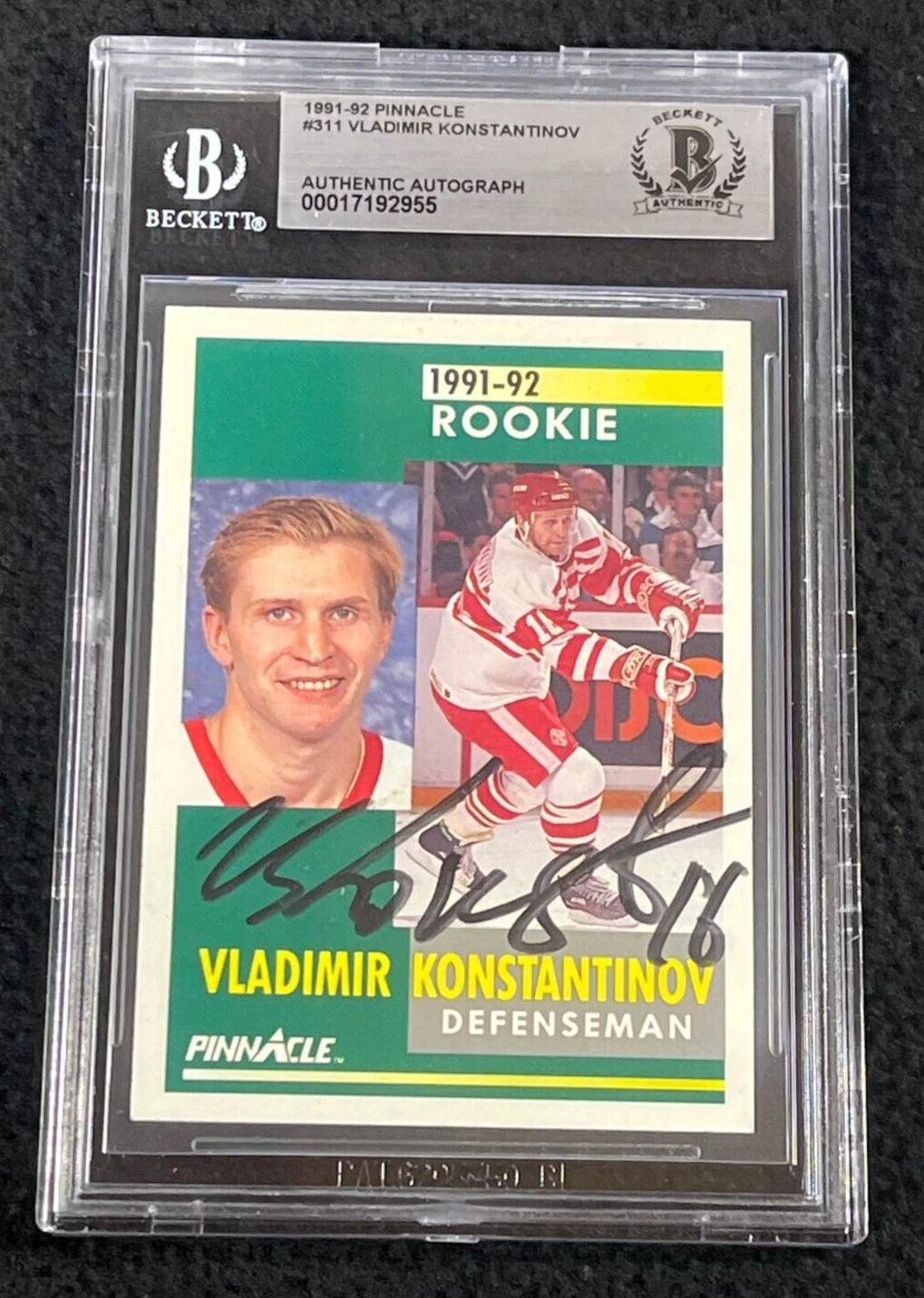 Vladimir Konstantinov Signed 1991/92 Pinncale Rookie Card #311 BAS Certified