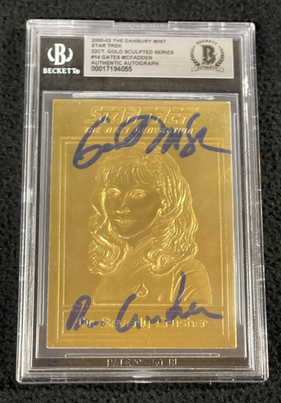Gates McaFadden Signed 2001 Star Trek Danbury Mint 22k Gold Card BAS Certified