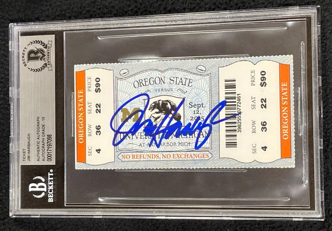 Jim Harbaugh Signed Michigan Wolverines 1st Coach Win Ticket Beckett Auto 10