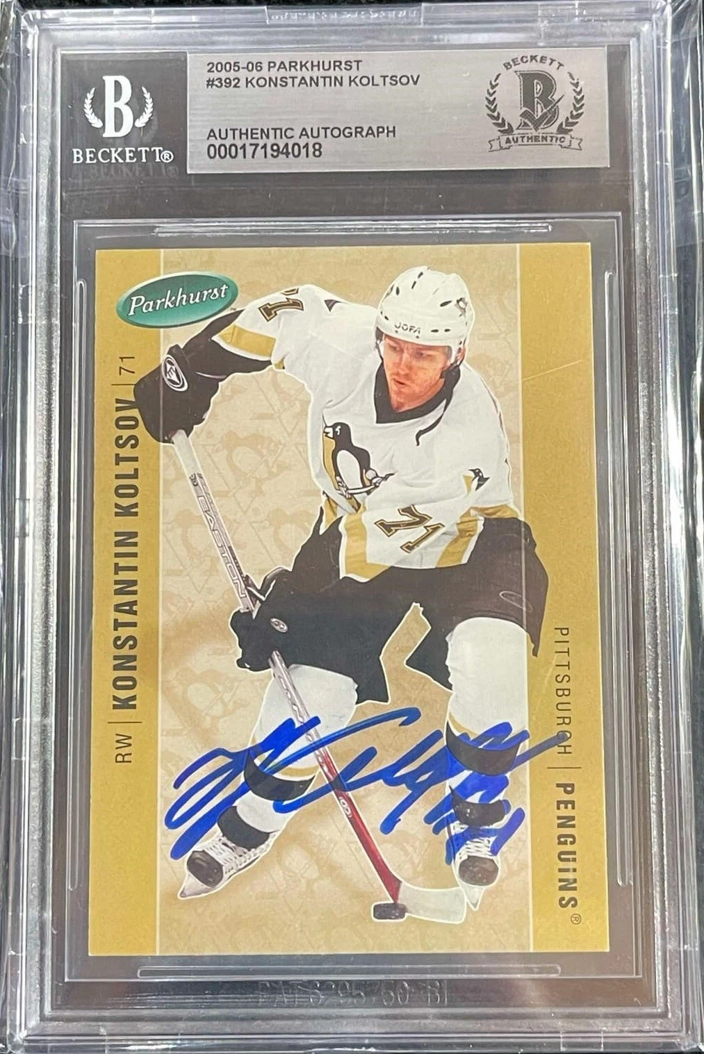 Konstantin Koltsov Signed 2005-06 Parkhurst Card #392 Penguins Beckett Certified