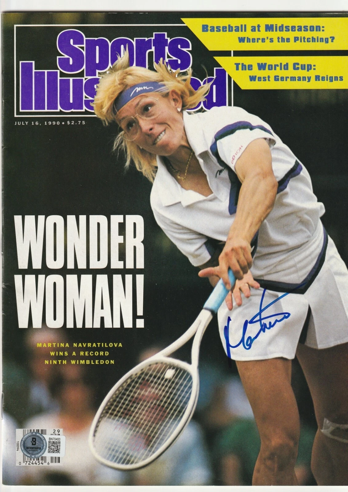 MARTINA NAVRATILOVA Signed 7/16/90 SPORTS ILLUSTRATED Beckett (BAS) NO LABEL