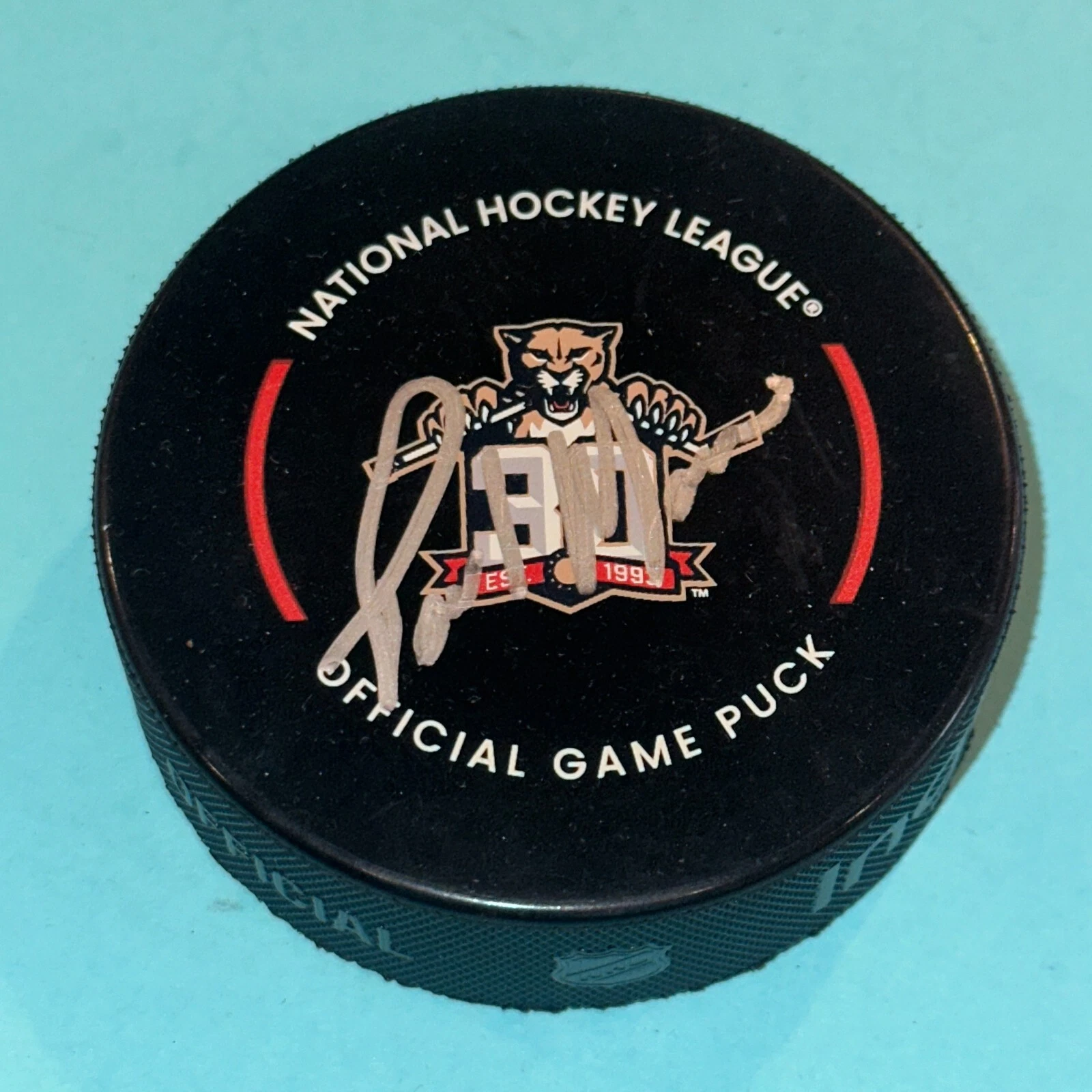 PAUL MAURICE Signed Florida PANTHERS 30th Anniv Official GAME Puck Beckett (BAS)