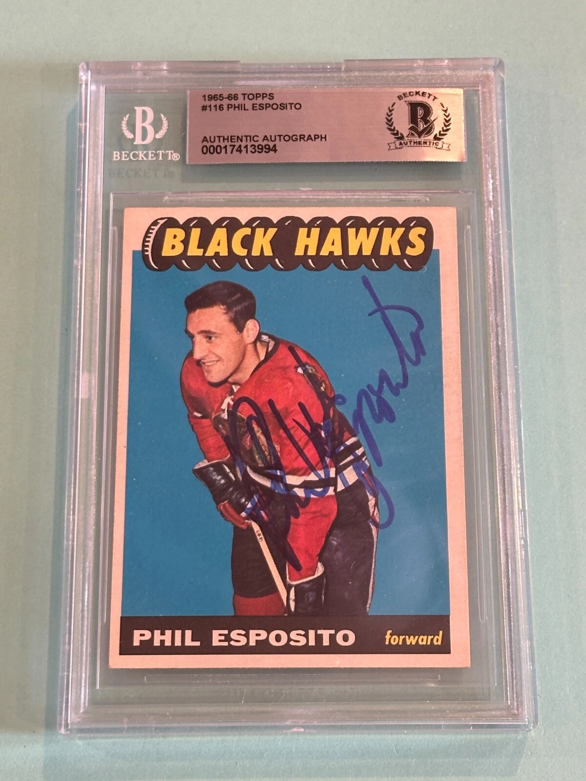 PHIL ESPOSITO Signed 1965-66 TOPPS ROOKIE Card #116 Beckett BAS RC