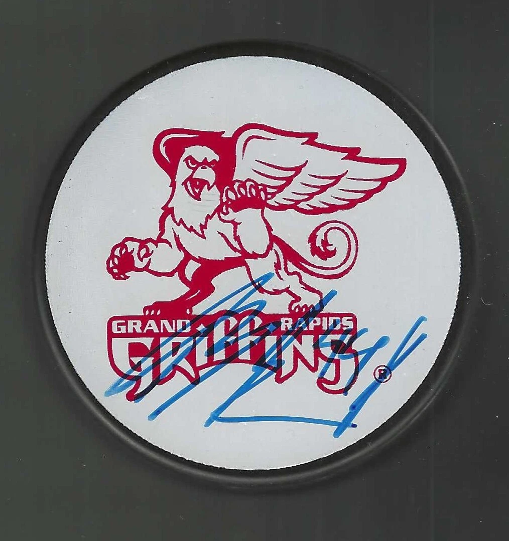 Anders Myrvold Signed Grand Rapids Griffins White Puck Signed In Blue