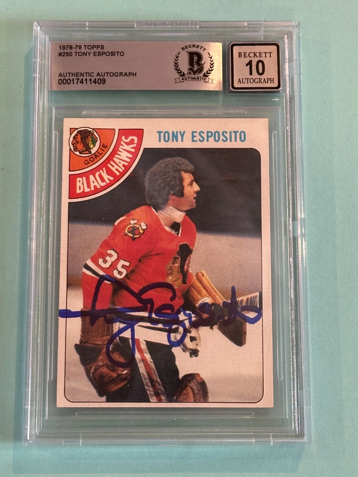 TONY ESPOSITO Signed 1978-79 TOPPS Card #250 Beckett Auth BAS AUTO 10