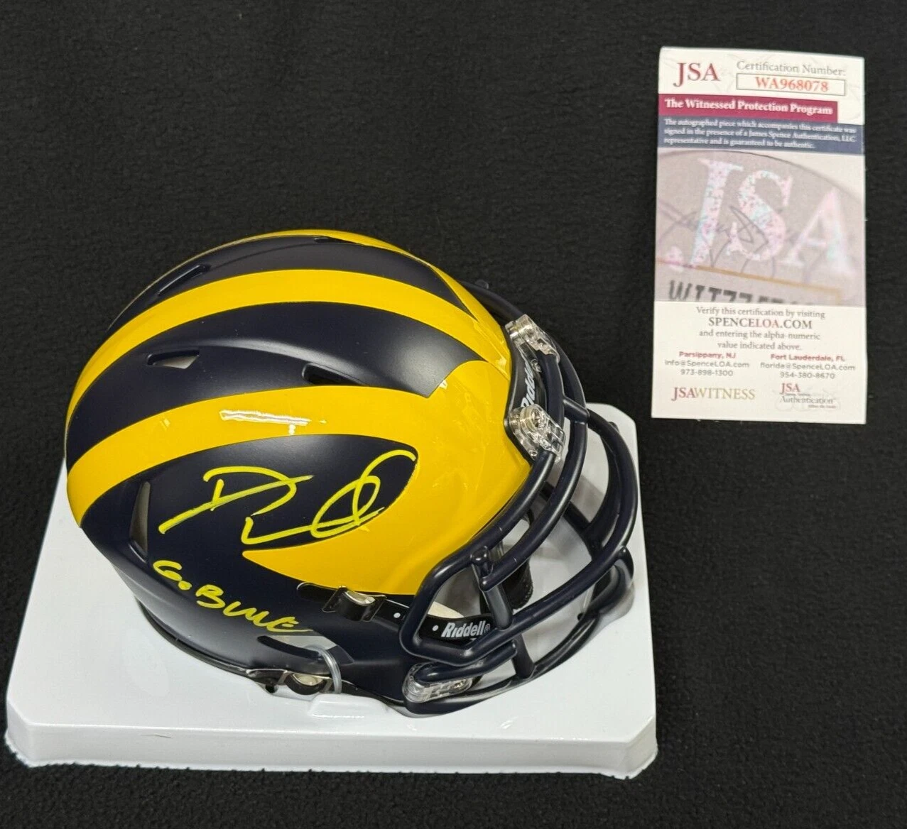 David Terrell Signed & Inscribed Michigan Wolverines Mini Helmet JSA COA