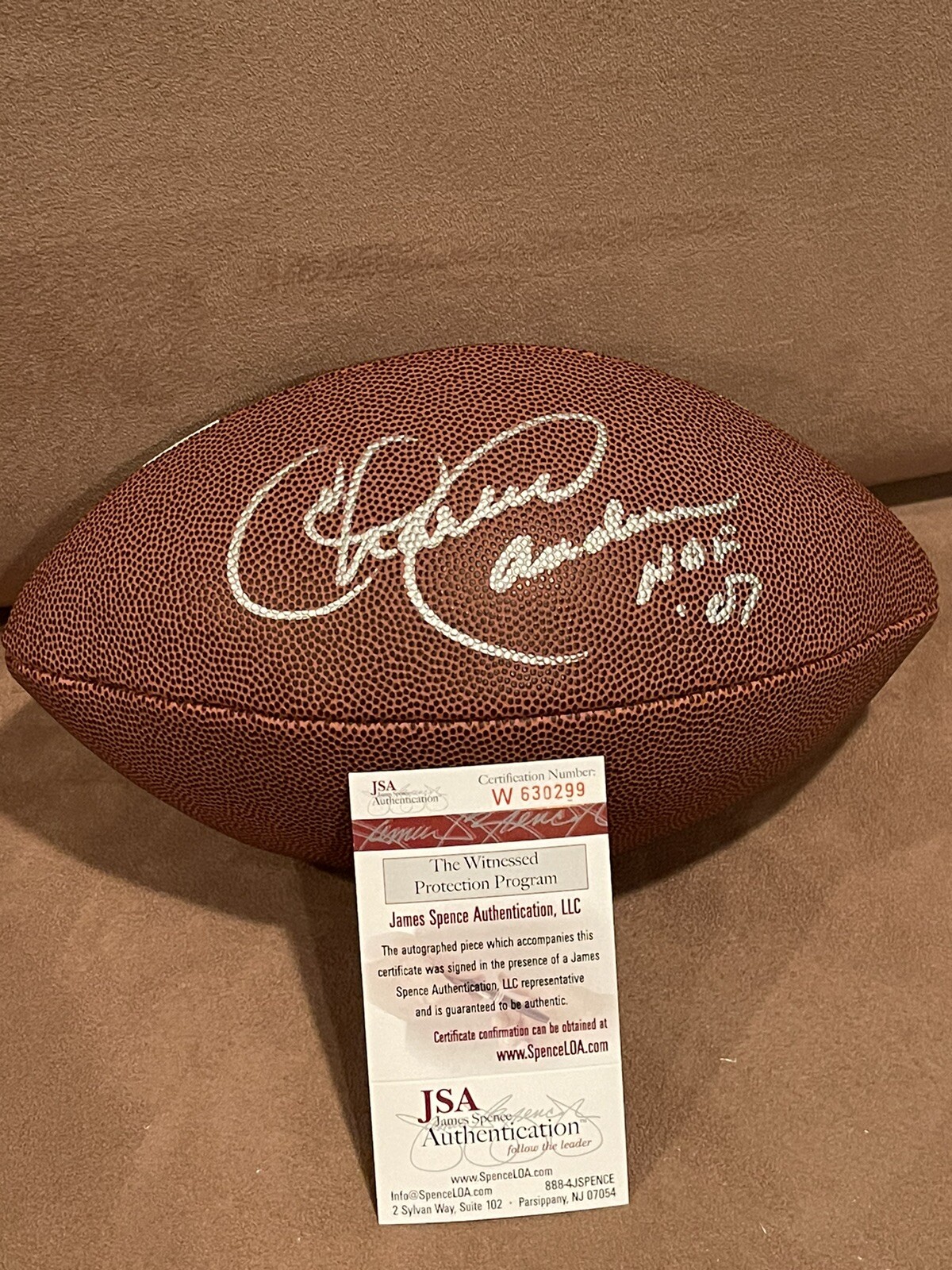 Charlie Sanders Signed Full Size Football, JSA, HOF Inscription Detroit Lions