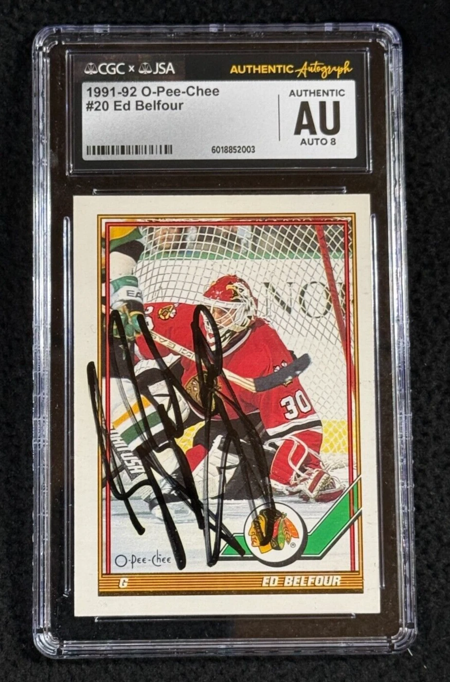 Ed Belfour Signed 1991/92 O-Pee-Chee Card #20 JSA CGC Certified