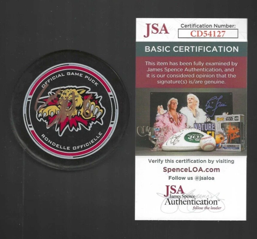 Conor Garland Signed Moncton Wildcats Game Puck JSA COA Vancouver Canucks