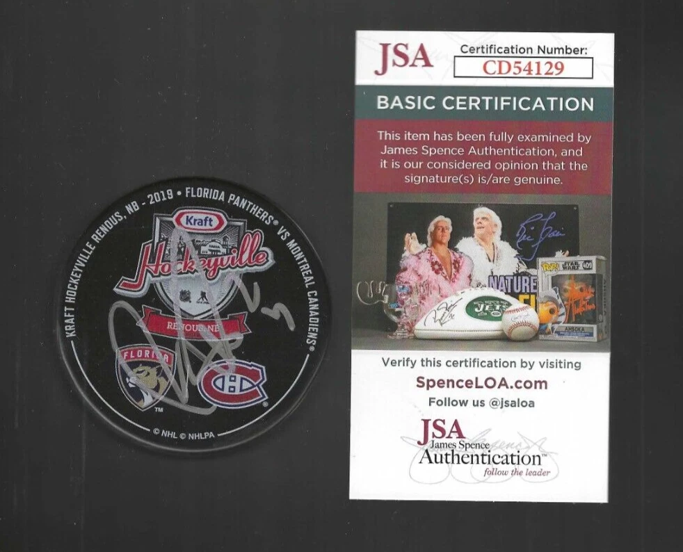 Ryan Poehling Signed Montreal Canadiens 2019 Kraft Hockeyville Puck JSA COA