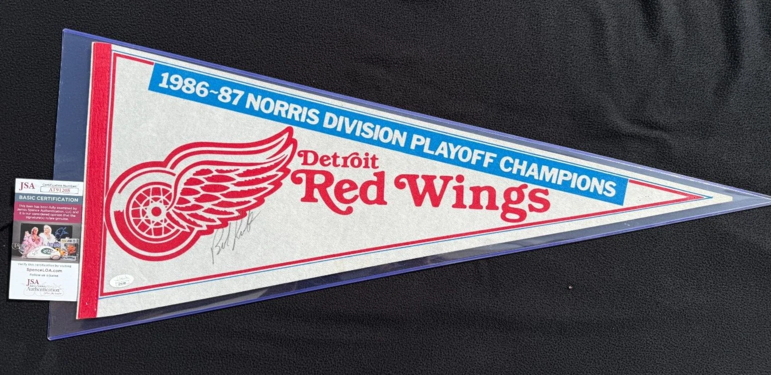Bob Probert Signed Detroit Red Wings Vintage Pennant JSA COA
