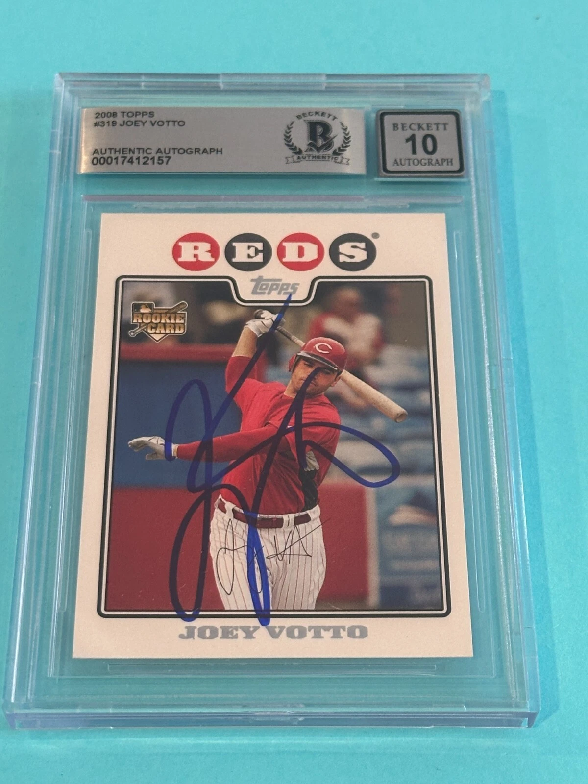JOEY VOTTO Signed 2008 TOPPS ROOKIE Card #319 Beckett Auth (BAS) AUTO 10 RC