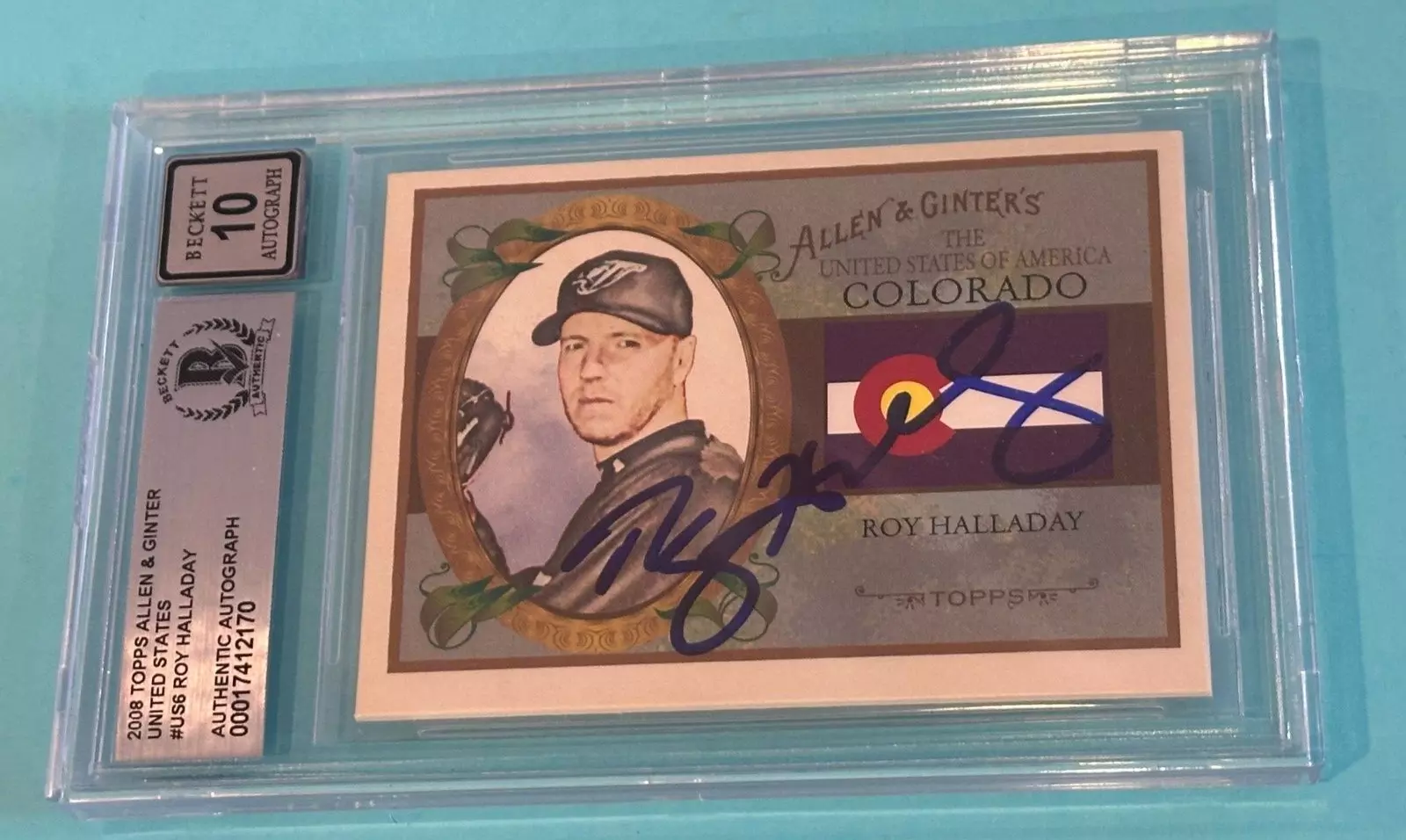 ROY HALLADAY Signed 2008 TOPPS ALLEN & GINTER Card #US6 Beckett (BAS) AUTO 10