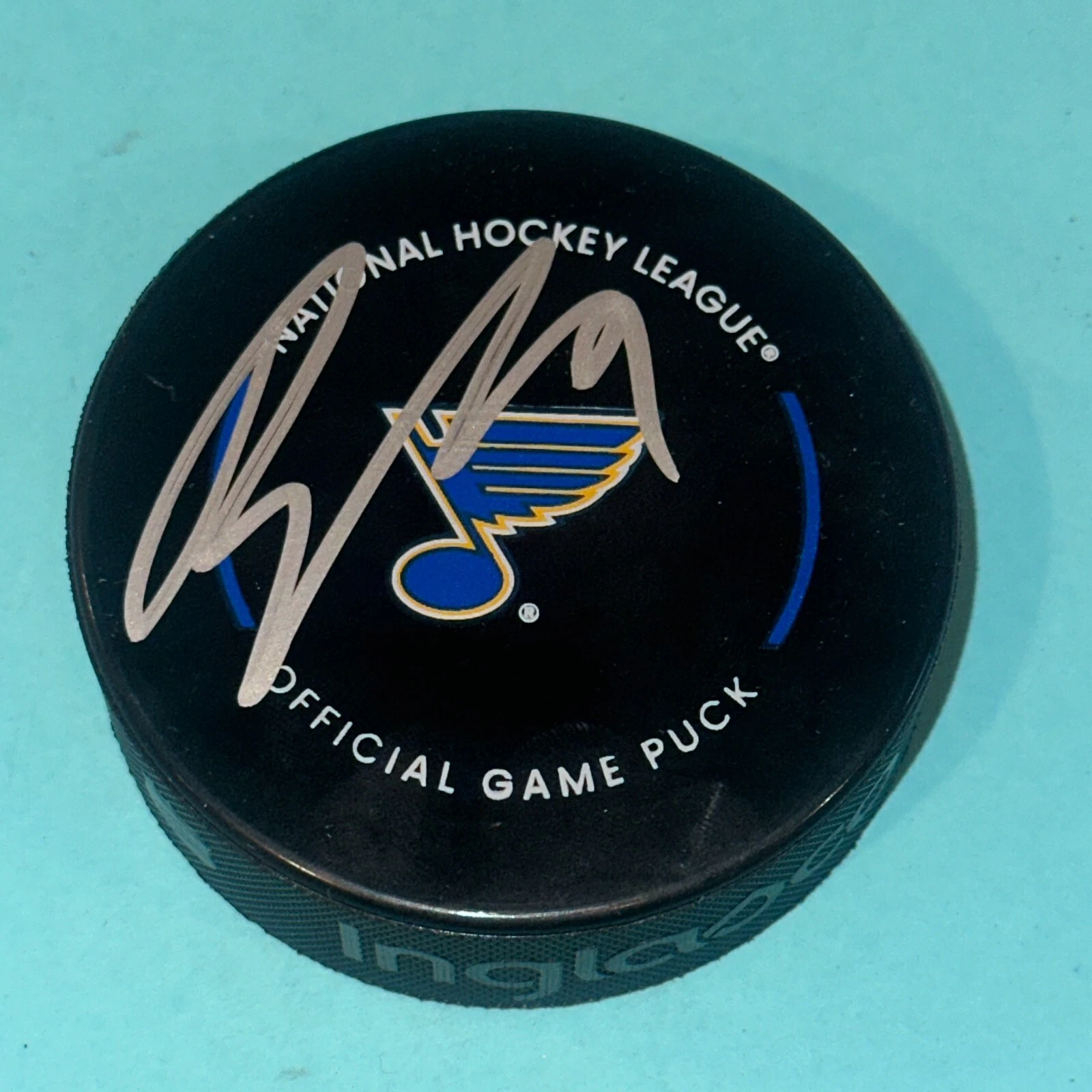BRAYDEN SCHENN Signed St. Louis BLUES Official GAME Puck Beckett (BAS)