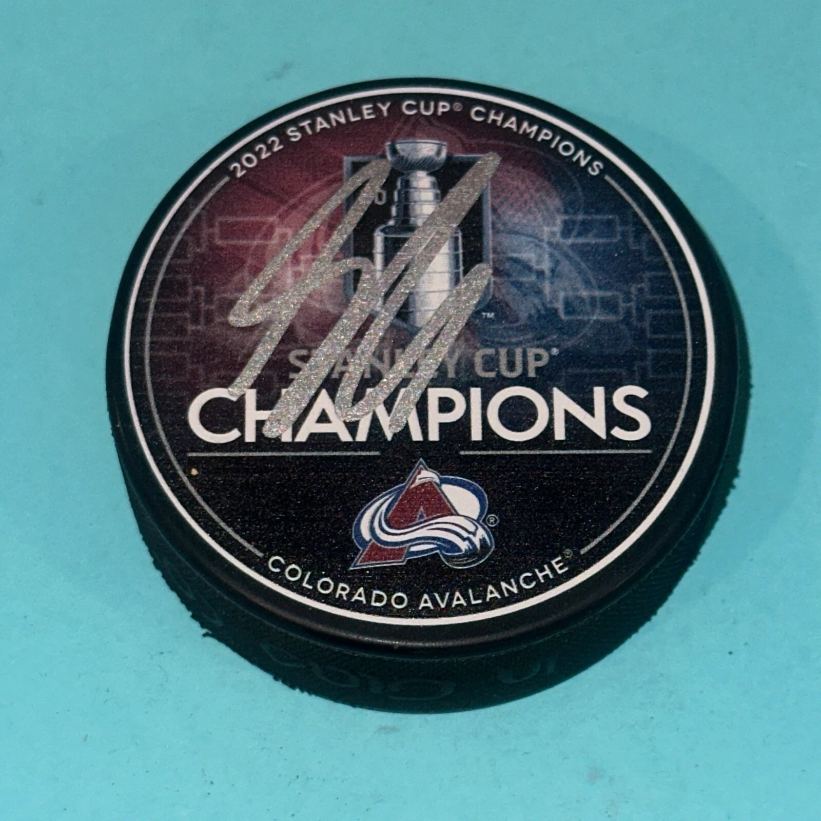 SAMUEL GIRARD Signed 2022 STANLEY CUP CHAMPS Puck Beckett Authenticated BAS
