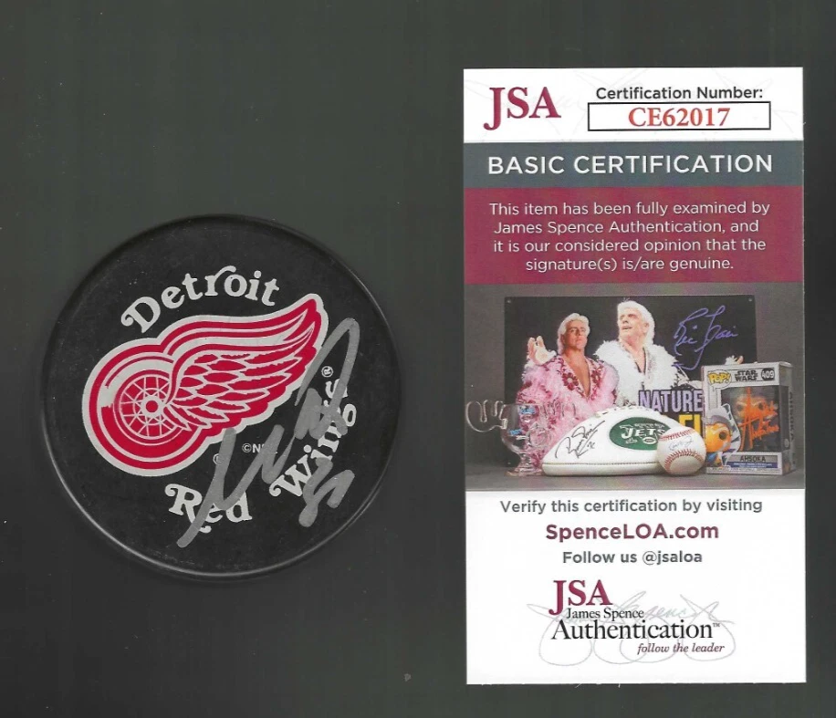 Moritz Seider Signed Detroit Red Wings Souvenir Puck JSA COA